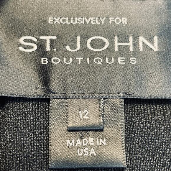 St John Black Knit Cropped Long Sleeve Luxury Designer Swing Jacket Blazer 12 - Picture 10 of 15